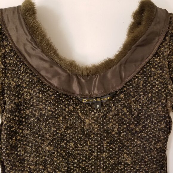 Dina Bar-el Stretch Knit Boucle Dressy Top with faux fur trim P Made in USA🎀❤❣ - Picture 9 of 16